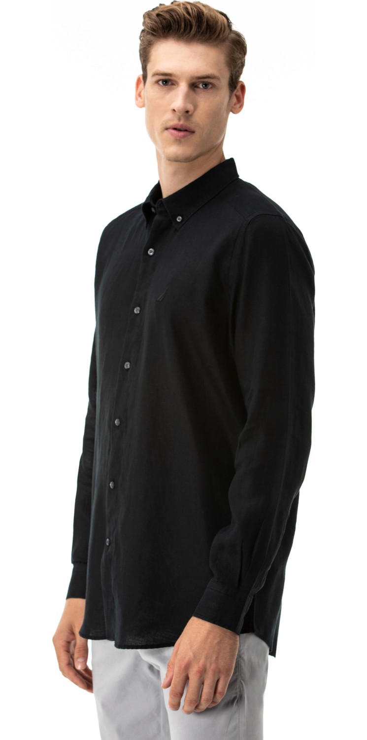 Nautica Erkek Beyaz Classic Fit Uzun Kollu Keten Gömlek W35101T.1BW görsel 3