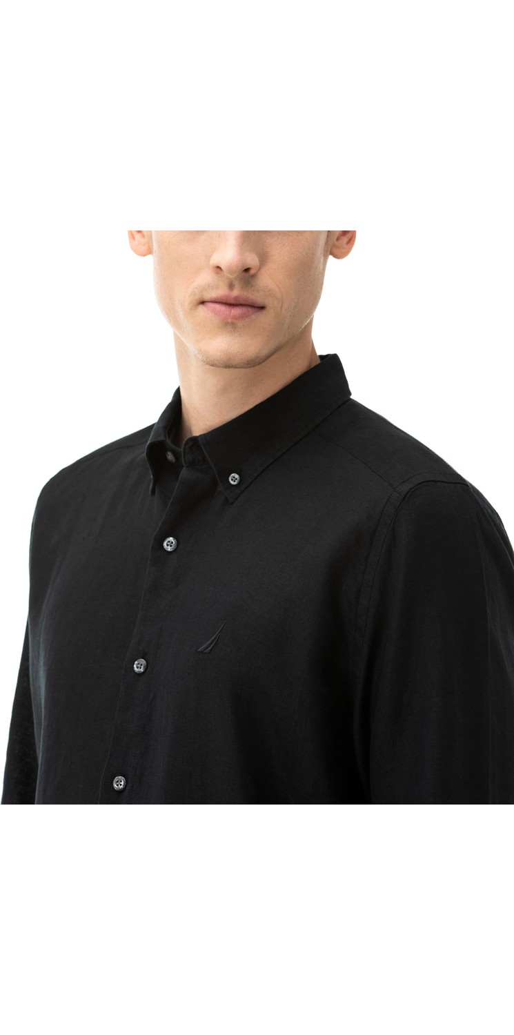 Nautica Erkek Beyaz Classic Fit Uzun Kollu Keten Gömlek W35101T.1BW görsel 4