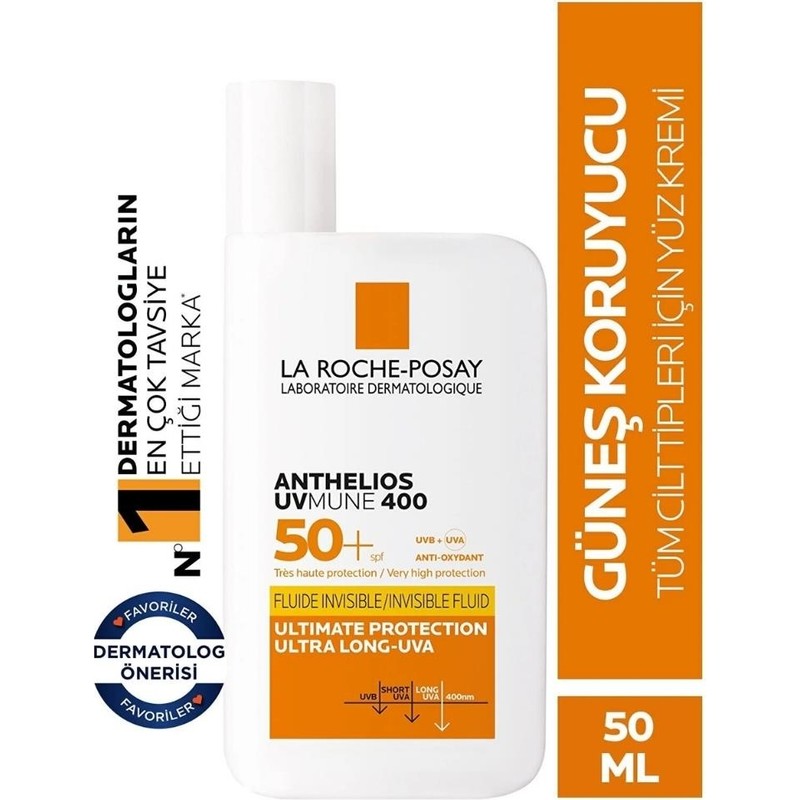 La Roche-Posay La Roche Posay Anthelios Uvmune 400 Invisible Fluid SPF50+ Hassas Ciltler İçin 50 ml Güneş Kremi