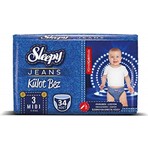 Sleepy Jeans Külot Çocuk Bezi, 3 Beden, Midi, 34 Adet
