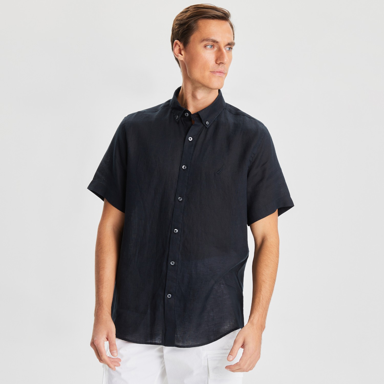 Nautica Erkek Mavi Classic Fit Kısa Kollu Keten Gömlek W35100T.4NN görsel 5