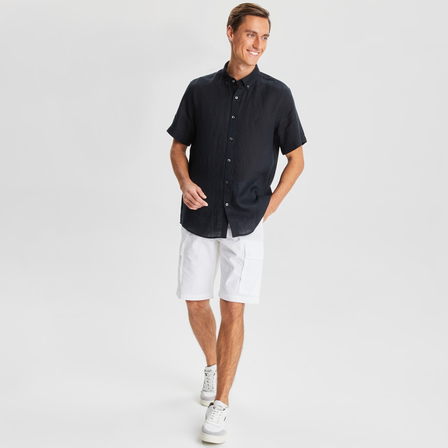 Nautica Erkek Mavi Classic Fit Kısa Kollu Keten Gömlek W35100T.4NN görsel 3