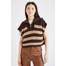 DeFacto Oversize Fit Polo Yaka Yarım Fermuarlı Kazak V1963AZ22AU