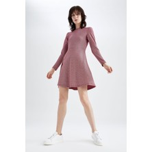 DeFacto Regular Fit Bisiklet Yaka Kareli Mini Uzun Kollu Elbise N0323AZ20SP