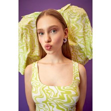 DeFacto Coool A Kese Ebruli Desenli Göbek Dekolteli Askılı Mini Elbise X8777AZ22SM