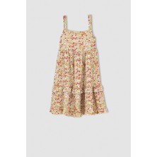 DeFacto Kız Çocuk Kare Yaka Askılı Volanlı Bürümcüklü Elbise W7756A622SM