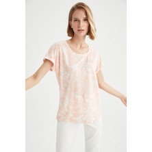 DeFacto Traditional Çiçekli Relax Fit Yarasa Kollu Tişört W3258AZ21HS