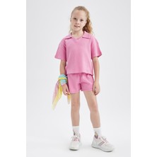 DeFacto Kız Çocuk Polo Yaka Waffle Kısa Kollu Tişört Şort 2'li Takım Y7069A622HS