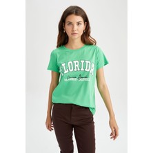 DeFacto Regular Fit Bisiklet Yaka Slogan Baskılı Kısa Kollu %100 Pamuk Tişört X4603AZ22SM