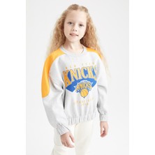 DeFacto Kız Çocuk Gri NBA New York Knicks Bisiklet Yaka Uzun Kol Sweatshirt