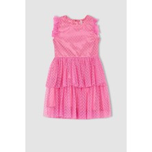 DeFacto Kız Çocuk Bisiklet Yaka Kolsuz Tül Elbise Y7207A622SM