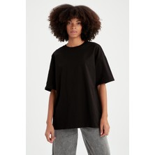 DeFacto Kadın Oversize Fit Kısa Kollu Basic Siyah %100 Pamuk Tişört Günlük Stil