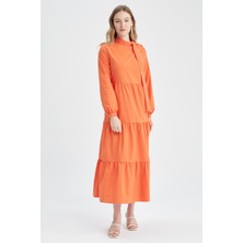 DeFacto Yarım Balıkçı Yaka Poplin Uzun Kollu Maxi Elbise Y7834AZ22HS
