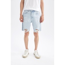 DeFacto Slim Fit Dar Kalıp Normal Bel Dar Paça Yırtık Detaylı Jean Bermuda Şort Y9306AZ22HS