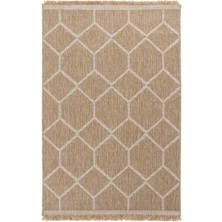 Hoom Rugs Bej & Beyaz Jüt Kilim - Geometrik Desenli Dekoratif Kilim Modelleri - Hoom Rugs India 669