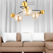 Apliqa Florit 3'lü Siyah Gold Modern Oturma Odası Salon Avize