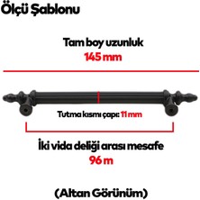 Badem10 10 Adet Polavit Sert Plastik 96 mm Mobilya Çekmece Mutfak Dolap Dolabı Siyah Kulpu Kulbu Kulpları 9.6 cm