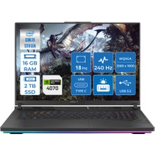 Asus ROG Strix G18 Intel Core i9 13980HX 16GB 2TB SSD 8GB RTX4070 Freedos 18" QHD+ 240Hz Taşınabilir Bilgisayar G814JI-N6107004