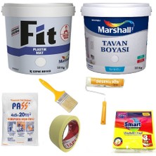 Marshall Fit Plastik İç Cephe Boyası 10 kg + Marshall Tavan Boyası 10 kg + 5 Parça Boyama Seti