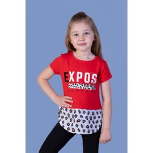 Toontoy Kız Çocuk Leopar Desenli Poplin Detaylı Tişört