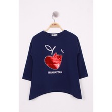 Toontoy Kız Çocuk Pullu Kalp Nakışlı Tişört