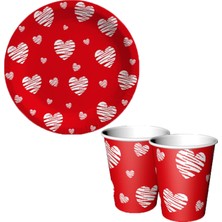 Kidspartim Love Kalp Baskılı Karton Tabak Bardak 8 Li