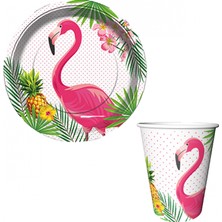 Kidspartim Flamingo Temalı Karton Tabak Bardak 8 Li