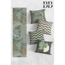 Belle Benoit Çift Tarafı 3D Dijital Baskılı 4'lü Yastık Kılıfı Kırlent Kılıfı ve Amerikan Servis Runner Set