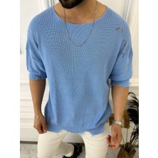 Elku Moda Yırtık Detaylı Tişört Lazer Kesim Tshirt