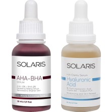 Solaris Cilt Tonu Eşitleyici Canlandırıcı Aha %10 + Bha %2 Serum 30 ml ve Hyaluronik Asit Serum Nemlendirici 30 ml