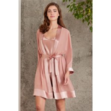 Pierre Cardin 7085 Kadın Brandy Gelin Çeyiz Seti 4'lü Saten Sabahlık Gecelik Şortlu Takım