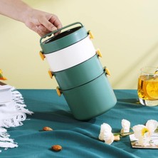 Vagonlife Bento Üçkatlı 1800 ml Paslanmaz Çelik Kolay Kilitlenir Sefer Tası -Yemek Kutusu