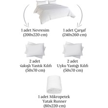 Minelya Home 7 Parça Çiçek Desen Nakışlı ve Mikropetek Runnerlı Bahar Çift Kişilik Pamuklu Nevresim Takımı