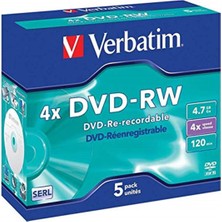 Verbatım Dvd-Rw 4.7gb 4x Matte/sılv 5pk Jc Datalıfeplus