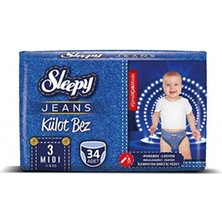 Sleepy Jeans Külot Çocuk Bezi, 3 Beden, Midi, 34 Adet