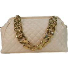 Liva 5145 Zincir Detay Kadın El Omuz Çantası - Krem