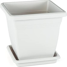 Serinova VK03 Villa Kare Saksı No:3 Tabaklı 32 Cm, 17 Litre Kirli Beyaz