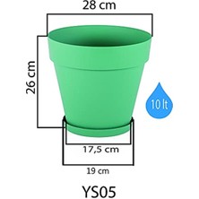 Serinova YS05 Yalı Saksı Drenaj Aparatlı Tabaklı Dekoratif Saksı 28CM, 10 Litre Antrasit