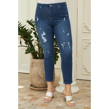 Rmg Yırtıklı Lazer Kesim Büyük Beden Mavi Kot Pantolon