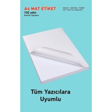 Hsn Kartuşlu Mürekkepli Tüm Yazıcılara Uygun 100 Adet Yapışkanlı Mat Kuşe Etiket Yapışkan A4