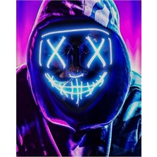 EC Shop Teknoloji World Hallowen LED Işıklı Neon Maske 3 Modlu Parti Eğlence Maskesi Transparan Mavi LED