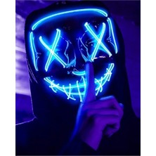 EC Shop Teknoloji World Hallowen LED Işıklı Neon Maske 3 Modlu Parti Eğlence Maskesi Transparan Mavi LED