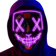 EC Shop Teknoloji World Hallowen LED Işıklı Neon Maske 3 Modlu Parti Eğlence Maskesi Mor Mor