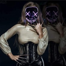 EC Shop Teknoloji World Hallowen LED Işıklı Neon Maske 3 Modlu Parti Eğlence Maskesi Mor Mor