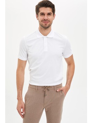 Defacto Regular Fit Polo Yaka Basic Kısa Kollu Beyaz Tişört M7676AZ20SP