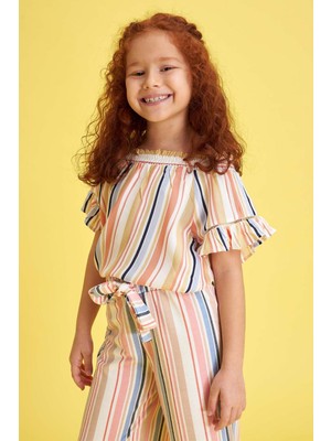 Defacto Kız Çocuk Çizgili Kısa Kollu Bluz N9405A620SM