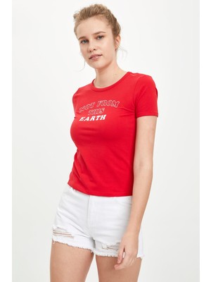 DeFacto Slim Fit Slogan Baskılı Kısa Kollu Tişört R3355AZ20SM