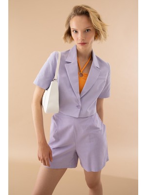 DeFacto Crop Keten Karışımlı Kısa Kollu Blazer Ceket X8948AZ22SM