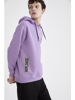 DeFacto Boxy Fit Kapüşonlu Desenli Uzun Kollu İçi Yumuşak Tüylü Sweatshirt V5920AZ21WN