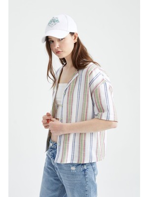 DeFacto Oversize Fit Gömlek Yaka Pamuklu Yarım Kollu Gömlek X6212AZ22SM